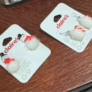 Claire's Festive Snowman Earrings - Red, White, Black